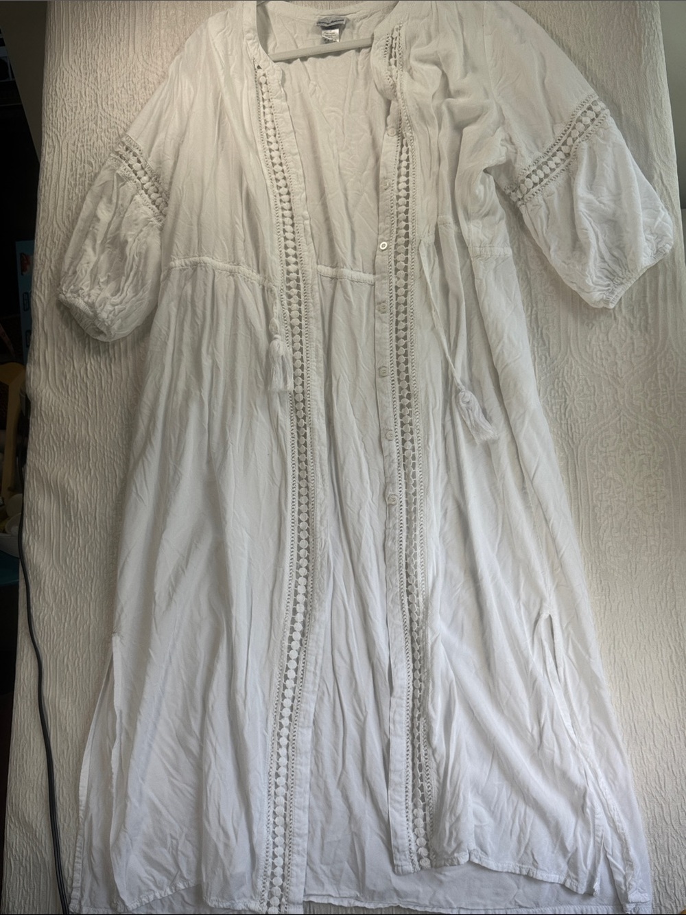 Tommy Bahama White Crochet-Trim Long Swim Coverup - Picture 3 of 4